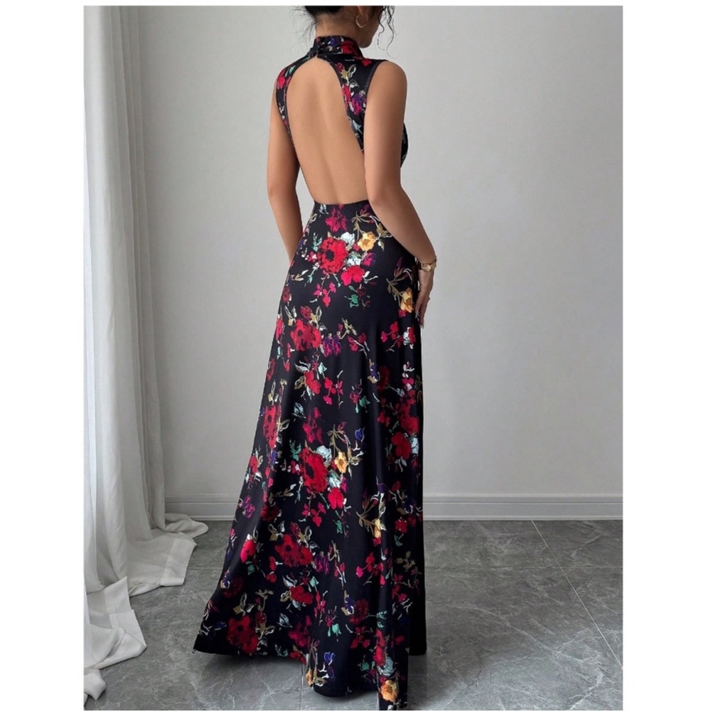 Boho Floral Print Split Thigh Backless Sleeveless Maxi Dress S M L XL